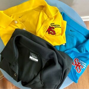 LOT OF 3 Nike Dri Fit Golf Athletic Polo Shirts with Logo Size Medium Blue Black